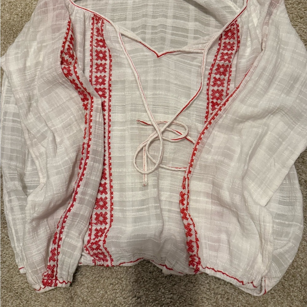 Max Studio White Blouse with Red Embroidery